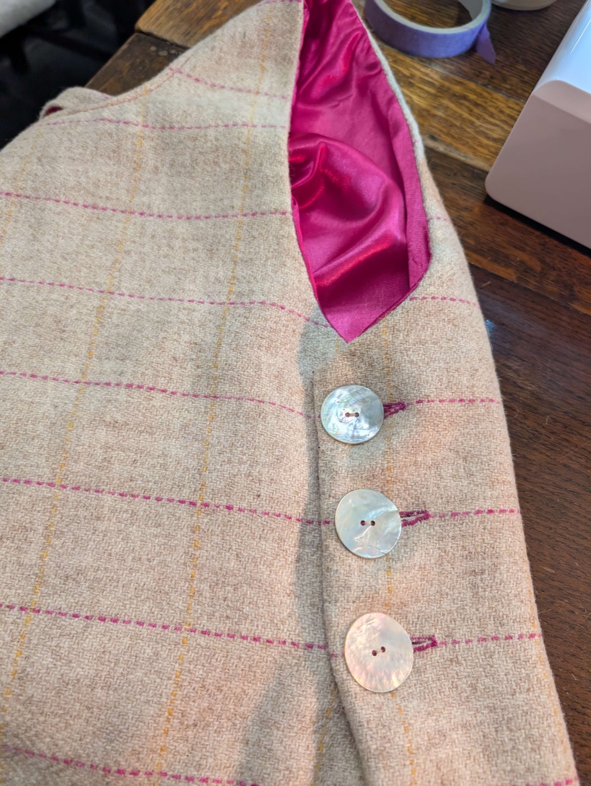 Tweed waistcoat, pink-lined